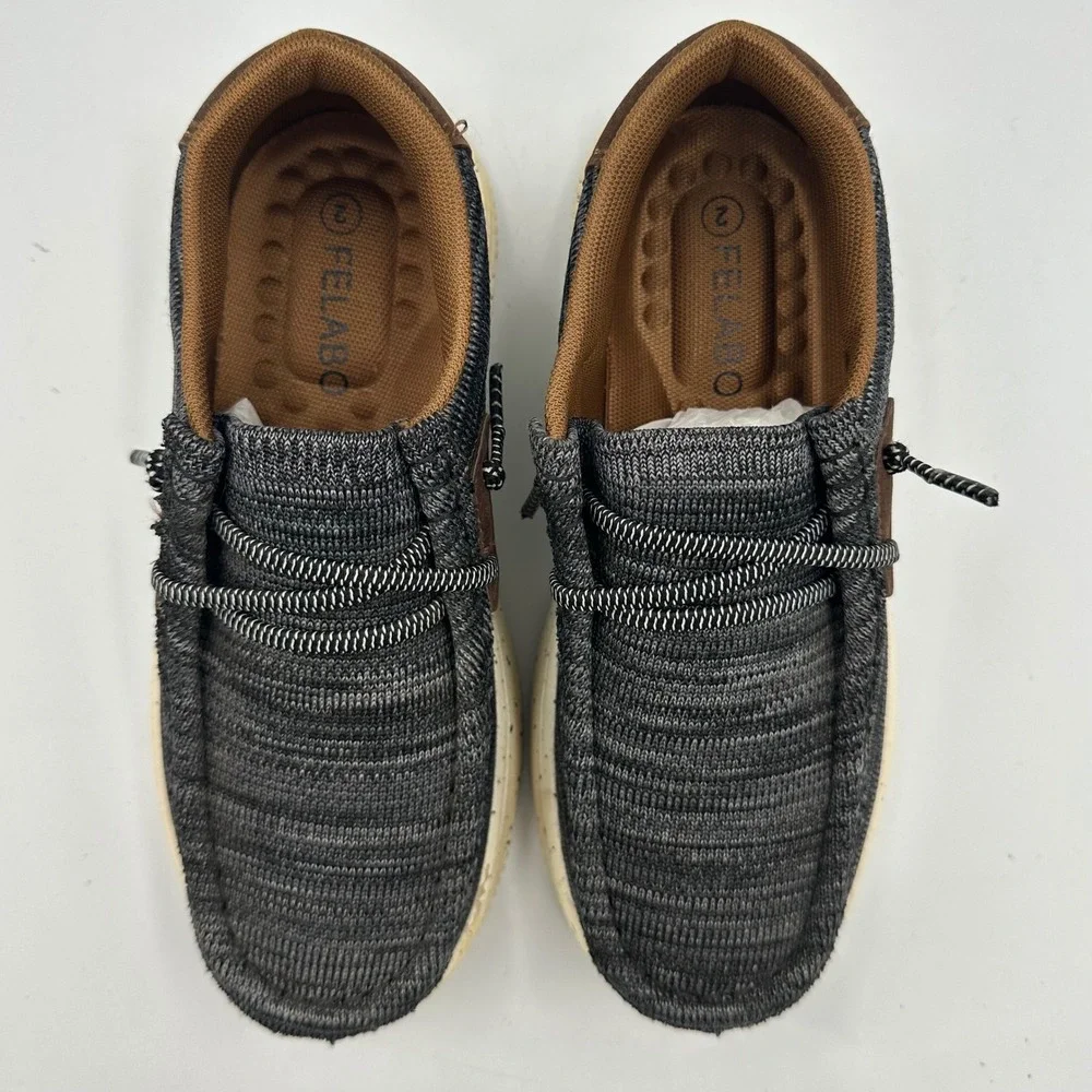 Felabo Boys Size 2 Knit Moc Toe Shoes Gray Casual Slip On Comfort Loafers Excel.